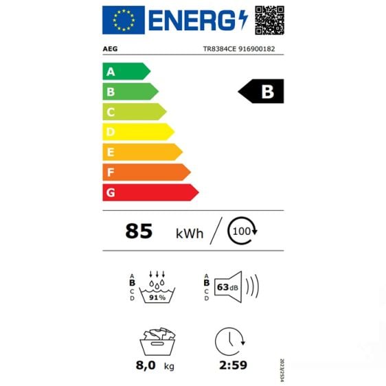 Dryer AEG TR8384CE, 8kg, B, dark panel