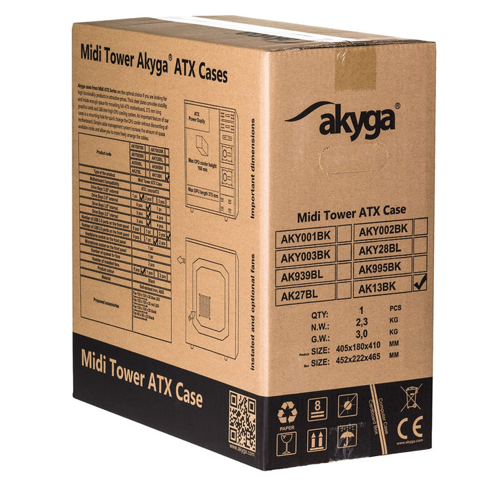 ATX Semi-tower Box Akyga AK13BK Black