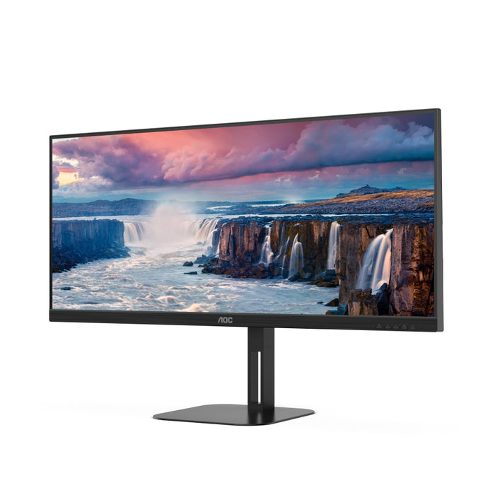AOC U34V5C/BK, 34" VA WLED, 3440x1440@100Hz, 4ms GtG, 1ms MPRT, 300cd m/2, 4000:1, 20M:1 DCR, Adaptive Sync, FlickerFree, Low Blue Light, 5Wx2, Tilt, Height Adjust, Swivel, HDMI, DP, USB hub