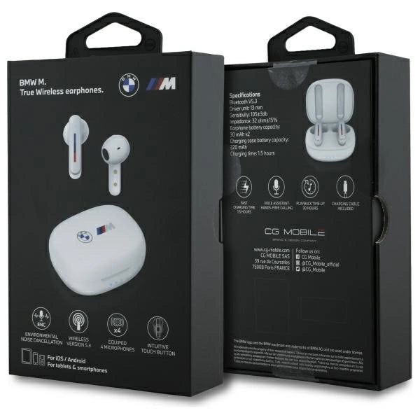 BMW Bluetooth headphones BMBEMIATP20LOH TWS + docking station white/white Printed Logos