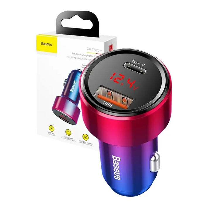 Baseus Magic USB + USB-C QC 4.0 PD 45W car charger (red-blue).