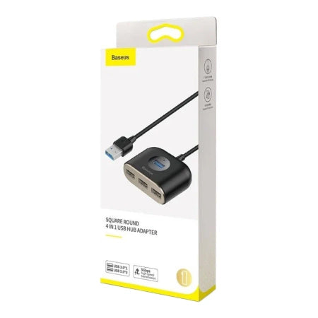 Baseus Square Round USB Adapter, HUB USB 3.0 to 1x USB 3.0 + 3x USB 2.0.1m (Black)