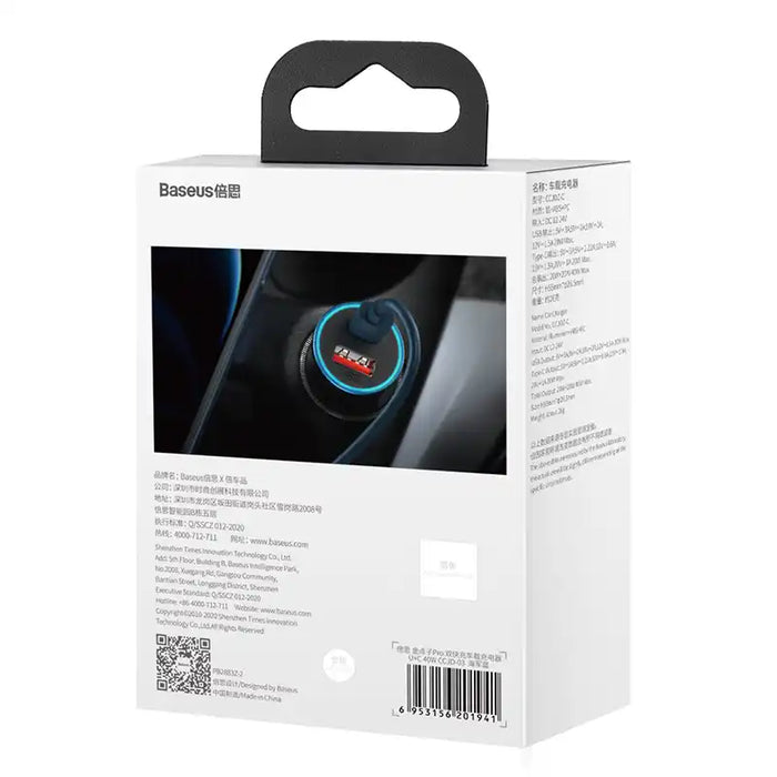 Baseus Golden Contactor Pro car charger, USB + USB-C, QC4.0+, PD, SCP, 40W (blue)