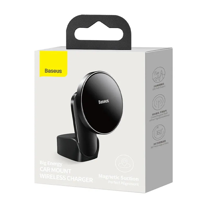 Baseus Big Energy car mount with wireless charger 15W for Iphone 12 / Iphone 13 (Black)