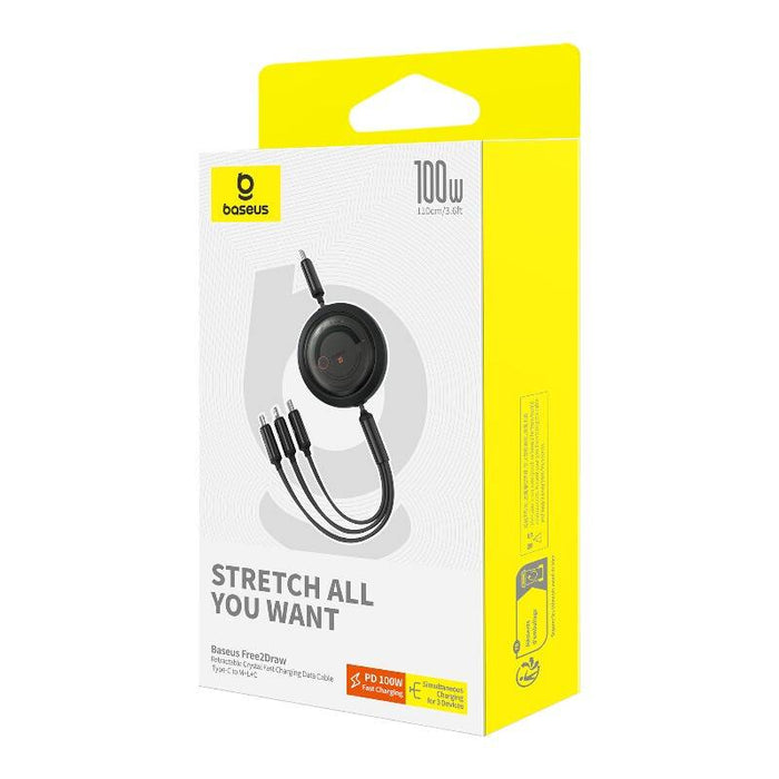 Fast Charging Cable 3in1 Baseus Free2Draw USB-C to USB-C/Lightning/Micro 100W, 1,1m (black)