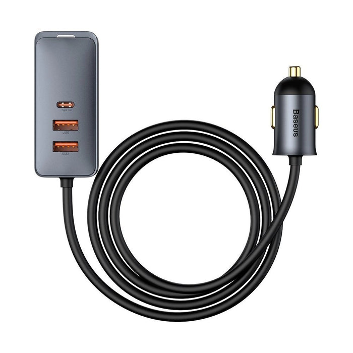 Car charger Baseus Share Together with extension cord, 2x USB, 2x USB-C, 120W (grey)