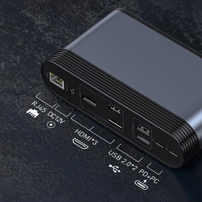 Baseus multifunctional HUB 3x USB 3.2 Gen 1 / 2x USB 2.0 / 2x USB Type C / SD and micro SD card reader / AUX / 3x HDMI / RJ45 1Gbps Power Delivery 100W (EU / CN / UK plugs) gray (CAHUB-DG0G)
