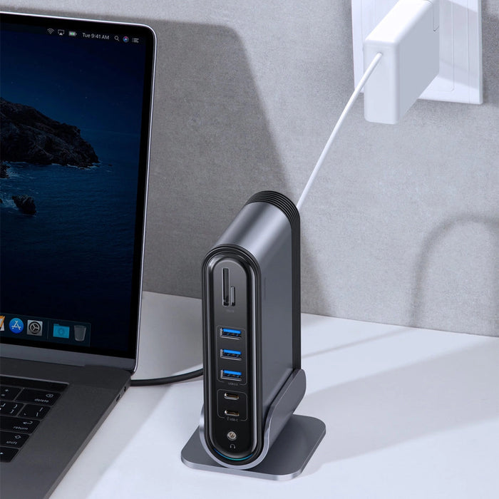 Baseus multifunctional HUB 3x USB 3.2 Gen 1 / 2x USB 2.0 / 2x USB Type C / SD and micro SD card reader / AUX / 3x HDMI / RJ45 1Gbps Power Delivery 100W (EU / CN / UK plugs) gray (CAHUB-DG0G)