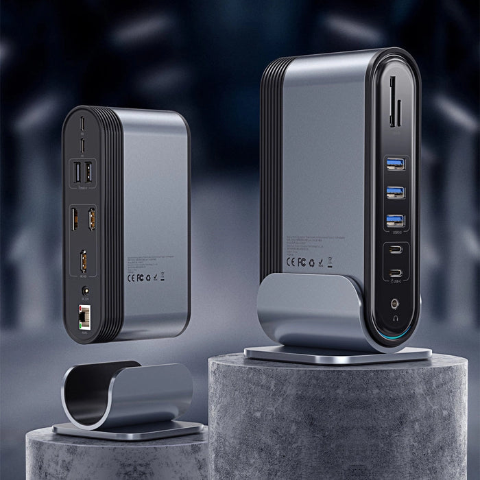 Baseus multifunctional HUB 3x USB 3.2 Gen 1 / 2x USB 2.0 / 2x USB Type C / SD and micro SD card reader / AUX / 3x HDMI / RJ45 1Gbps Power Delivery 100W (EU / CN / UK plugs) gray (CAHUB-DG0G)