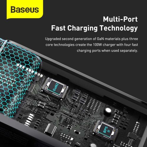 Travel Charger Baseus GaN2 Pro Quick  2x USB + 2x USB-C, 100W, EU (Black)
