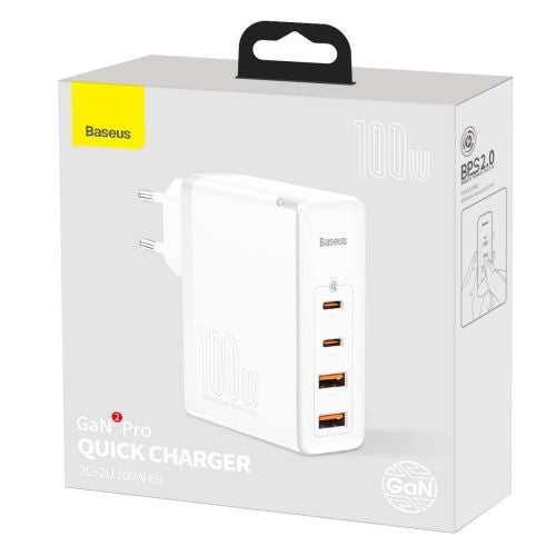 Travel Charger Baseus GaN2 Pro Quick  2x USB + 2x USB-C, 100W, EU (white)