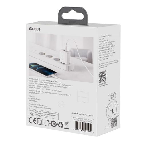 Baseus Compact Quick Charger, USB, USB-C, 20W (white)