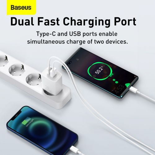 Baseus Compact Quick Charger, USB, USB-C, 20W (white)