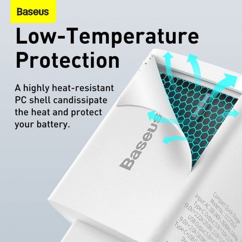 Baseus Compact Quick Charger, USB, USB-C, 20W (white)