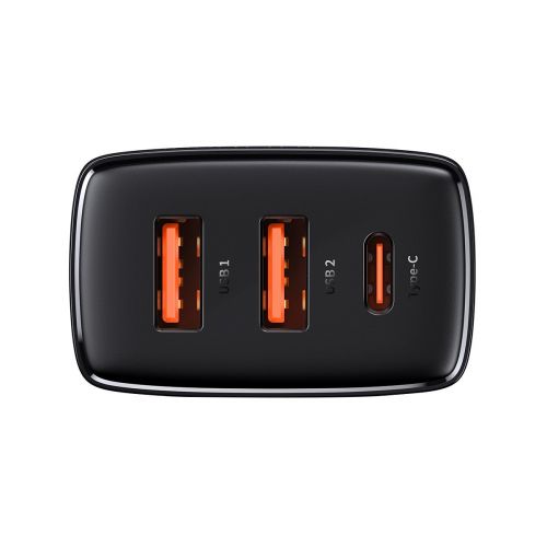 Charger Baseus Compact Quick Charger, 2xUSB, USB-C, PD, 3A, 30W (czarna)