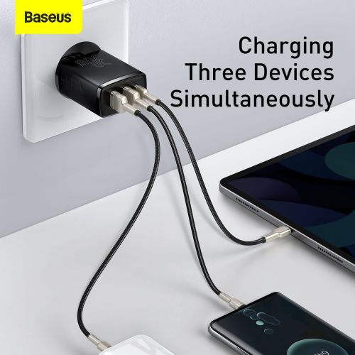 Charger Baseus Compact Quick Charger, 2xUSB, USB-C, PD, 3A, 30W (czarna)