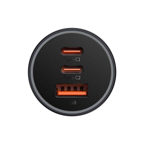 Car charger Baseus Golden Contactor Pro, 2x USB-C, 1x USB, 65W (grey)