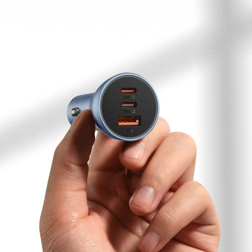 Car charger Baseus Golden Contactor Pro, 2x USB-C, 1x USB, 65W (grey)