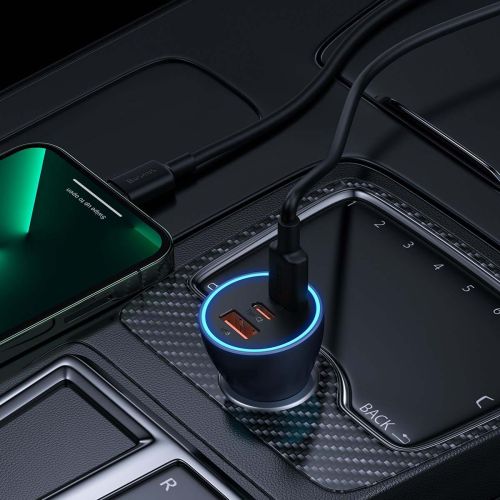 Car charger Baseus Golden Contactor Pro, 2x USB-C, 1x USB, 65W (grey)