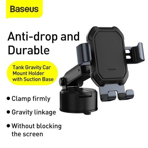 Gravity car mount for Baseus Tank phone with suction cup (black)