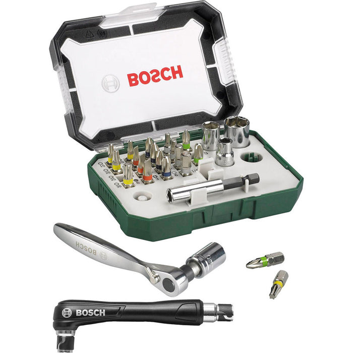SET OF BITS, RATCHET AND CORNER ATTACHMENT BOSCH