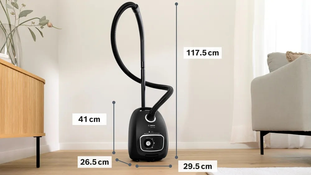 Bosch BGB41BA1, SER4 Vacuum cleaner with bag,  Black, 600 W, 75 dB, Hygienic filter, 1 x crevice nozzle, 1 x upholstery nozzle, 1 x universal nozzle