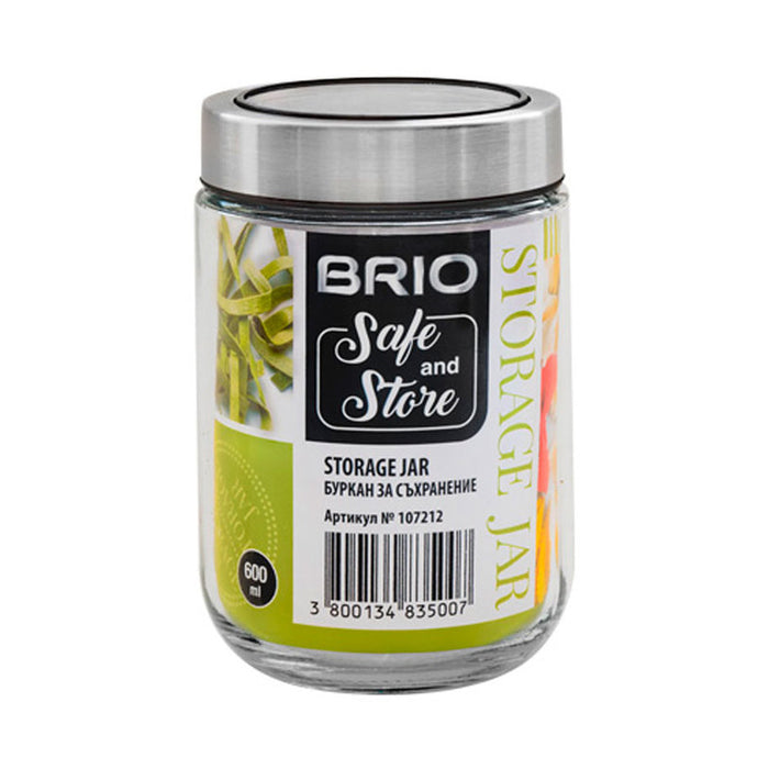 JAR WITH TRANSPARENT LID 600ML 9X9X15CM BRIO STORAGE JAR