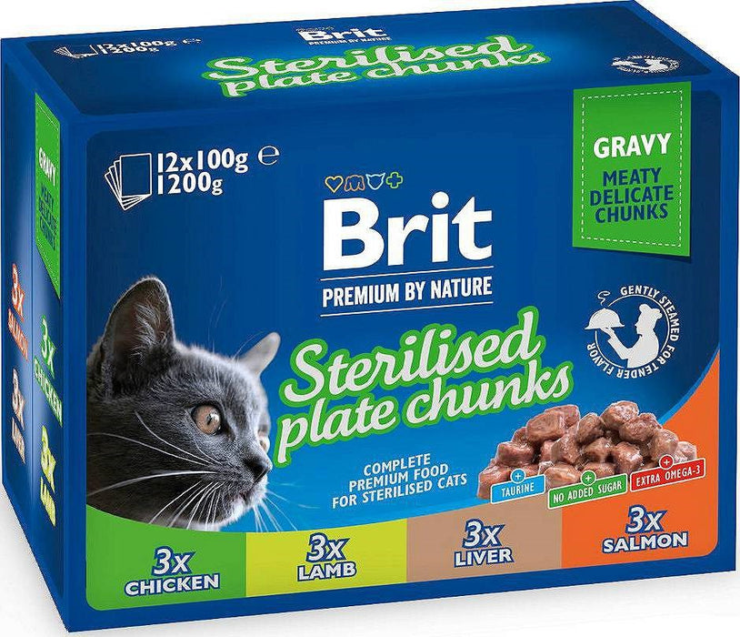 BRIT Premium Cat Sterilised Plate - wet cat food - 12x100g