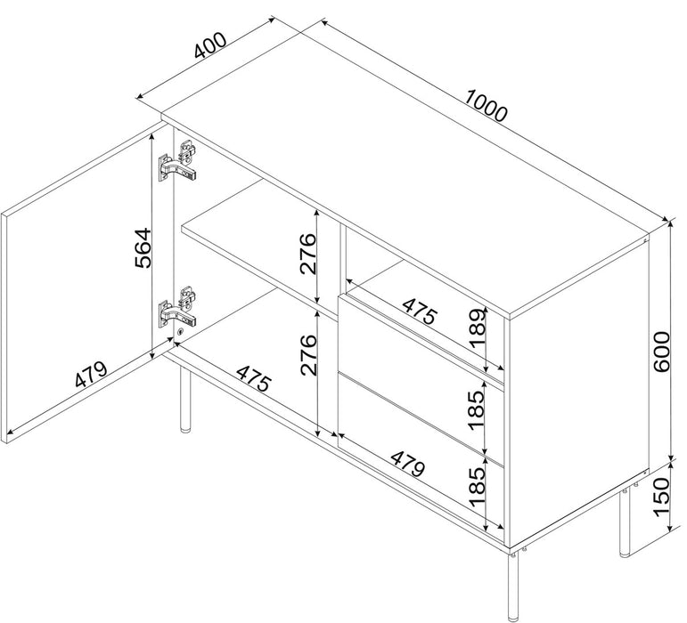 1D2S TRESSE chest of drawers 100x40x75 matte green