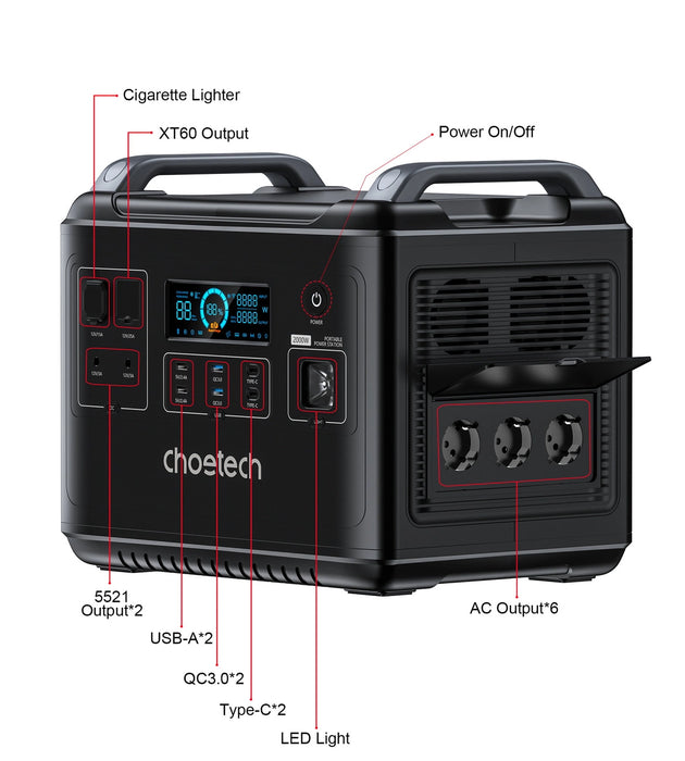 Choetech portable power station LiFePO4 1997Wh 2000W power bank black (BS006 Super Mini)