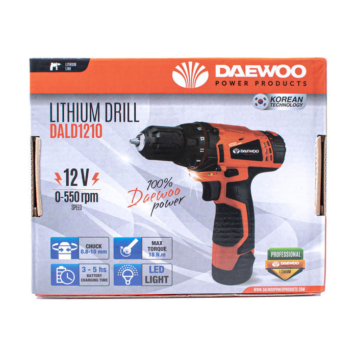 DAEWOO DALD1210 CORDLESS DRILL 12 V, 18.00 nm, NUMBER OF BATTERIES 1, 1.30 Ah