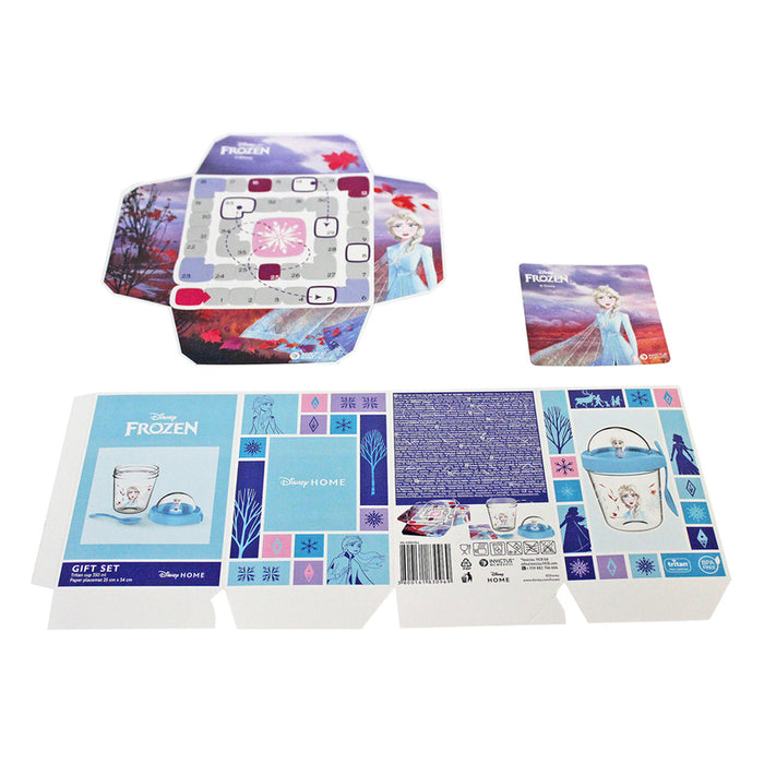 SET OF GLASS WITH FIGURINE + ELSA DISNEY BOARD GAME