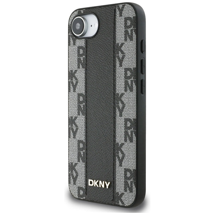 DKNY Leather Checkered Mono Pattern MagSafe iPhone 16e Case - Black