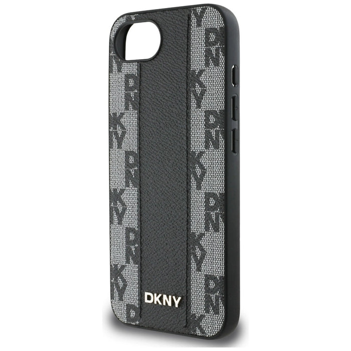 DKNY Leather Checkered Mono Pattern MagSafe iPhone 16e Case - Black