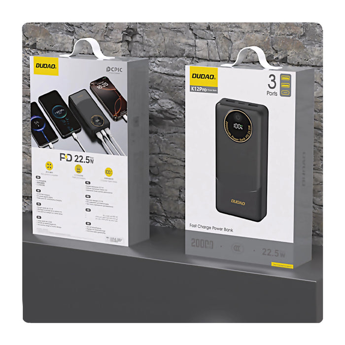 Powerbank Dudao K12Pro 22.5W PD 20000mAh USB-A, USB-C - black