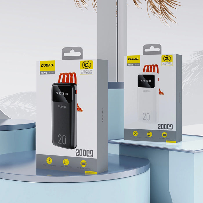 Dudao capacious powerbank with 3 built-in cables 20000mAh USB Type C + micro USB + Lightning white (Dudao K6Pro +)