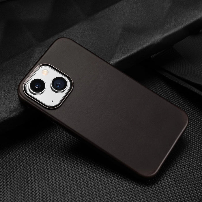Dux Ducis Naples Case for iPhone 14 Leather Cover (MagSafe Compatible) Dark Brown