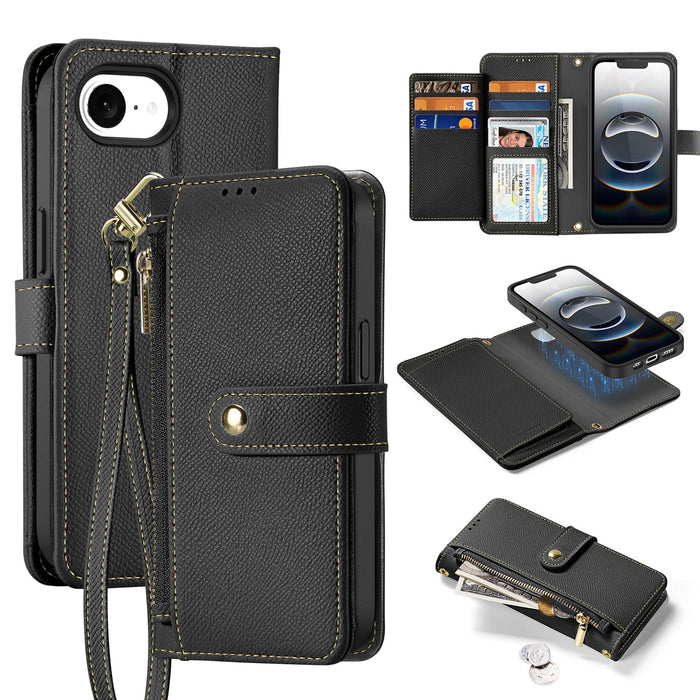 Dux Ducis Lawa iPhone 16e Leather Case with Detachable Magnetic Wallet - Black