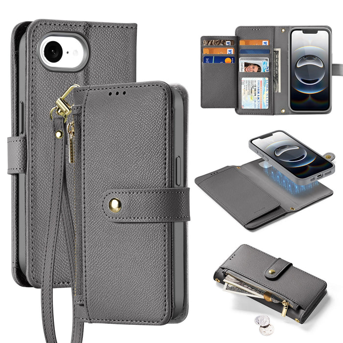 Dux Ducis Lawa iPhone 16e Leather Case with Detachable Magnetic Wallet - Gray
