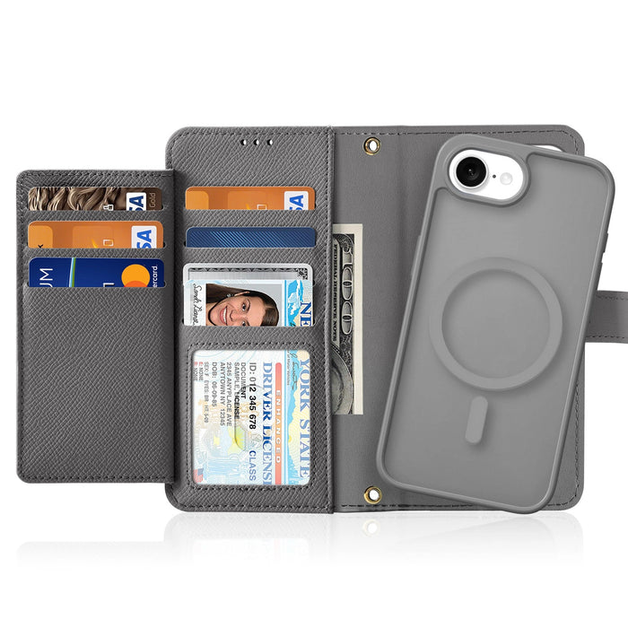 Dux Ducis Lawa iPhone 16e Leather Case with Detachable Magnetic Wallet - Gray