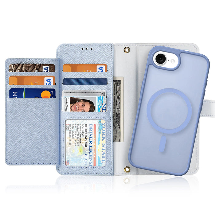 Dux Ducis Lawa iPhone 16e Leather Case with Detachable Magnetic Wallet - Blue