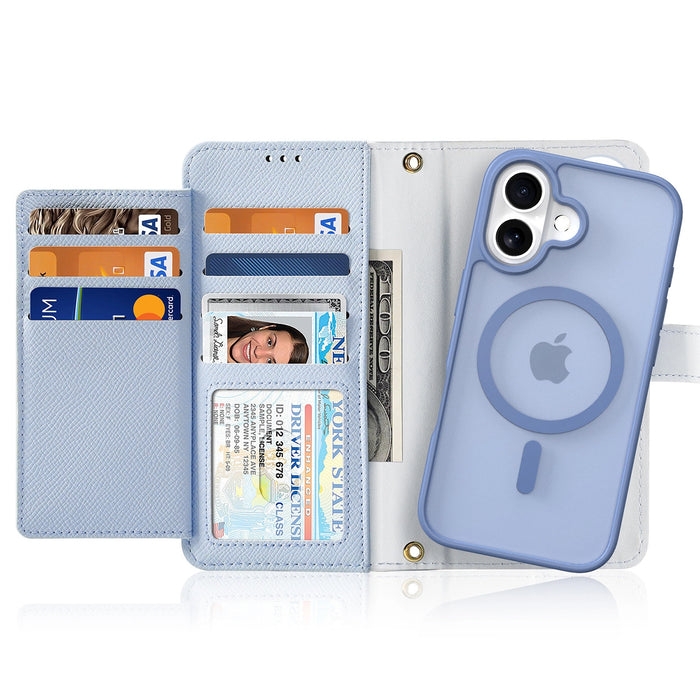 Dux Ducis Lawa iPhone 16 Leather Case with Detachable Magnetic Wallet - Blue