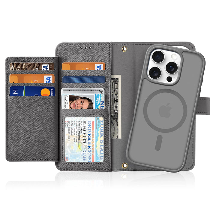 Dux Ducis Lawa iPhone 16 Pro Leather Case with Detachable Magnetic Wallet - Gray