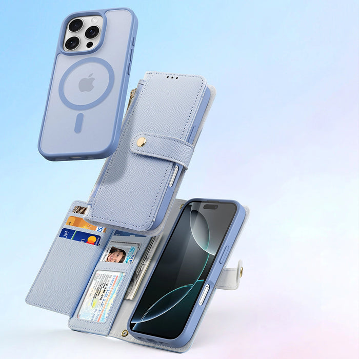 Dux Ducis Lawa iPhone 16 Pro Leather Case with Detachable Magnetic Wallet - Blue