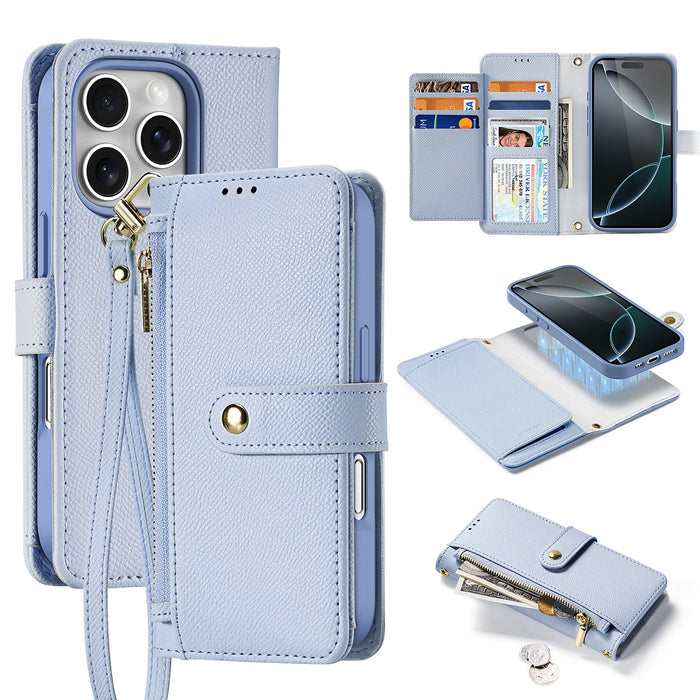 Dux Ducis Lawa Leather Case for iPhone 16 Pro Max with Detachable Magnetic Wallet - Blue