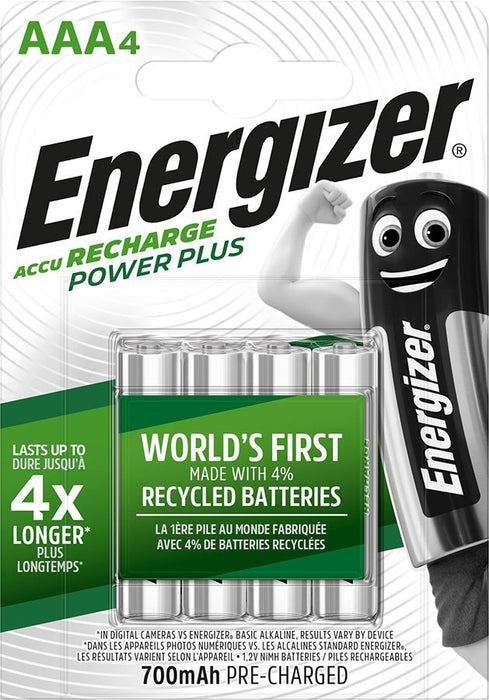 ENERGIZER BATTERY Accu Recharge Power Plus 700 mAh AAA HR3/4 Rechargeable, 4 pieces