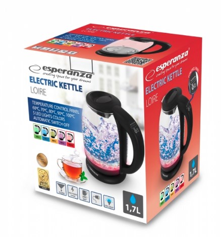 Esperanza EKK027 electric kettle 1.7 L 2200 W Black, Transparent