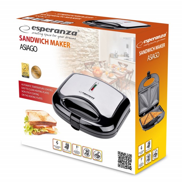 Esperanza ASIAGO sandwich maker 1000 W Black, White