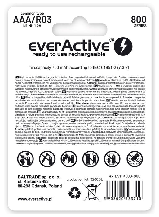 Rechargeable batteries everActive Ni-MH R03 AAA 800 mAh Silver Line - 2 pieces