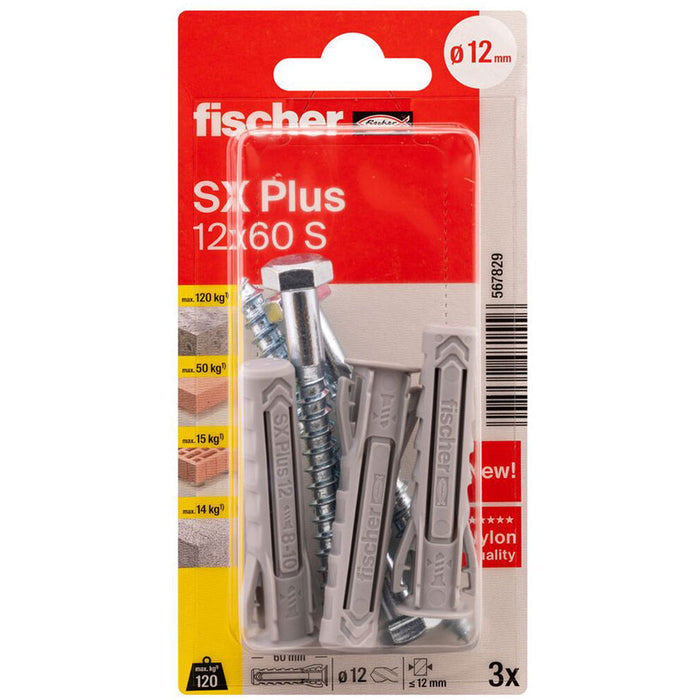 DOWEL WITH SCREW 12X60 3 PCS FISCHER SX PLUS